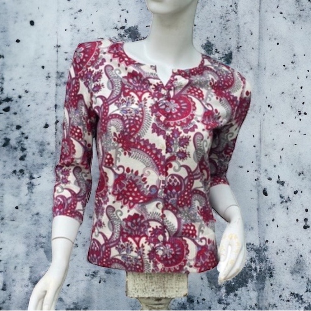 ❄️ 50% off winter Ann Taylor hot pink paisley floral cardigan sweater S